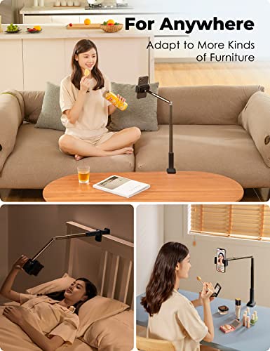 Viozon Phone Holder, Flexible Long Arm,Overhead Mount,360° Angle Adjustable,Aluminum Alloy, C Clamp for Headboard Bedside&Table&Desk,Compatible with 3.5"-6.9" Phone,iPhone 16 15Plus / Pro Max - color: Black