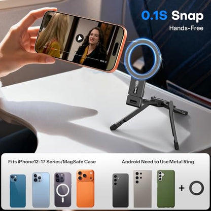 OMOTON TP03 [Ultra-Slim] for MagSafe Tripod, 360° Rotating Magnetic Phone Tripod for iPhone 17/16 Pro Max Air Women Men, Fold Cell Phone Stand with 1/4" Screw & Hook Fits Vlog, Travel Essentials Gift - color: 1-Black
