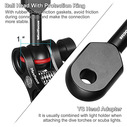 MINIFOCUS 1" Ball to YS Head Clip Arm, 2PCS 3.35"/8.5cm Aluminum Alloy YS Head Adapter Lightweight Arm Underwater Photography Lighting System Connector for Diving Strobe/Video Light - color: YS Head