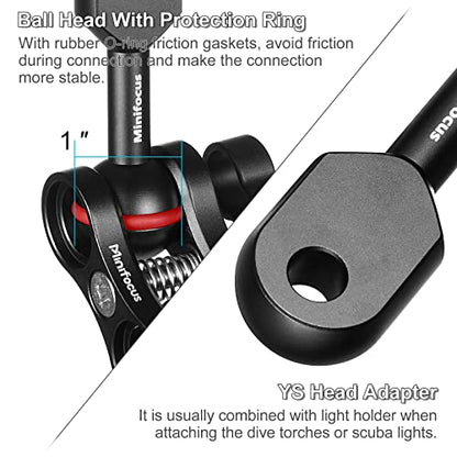 MINIFOCUS 1" Ball to YS Head Clip Arm, 2PCS 3.35"/8.5cm Aluminum Alloy YS Head Adapter Lightweight Arm Underwater Photography Lighting System Connector for Diving Strobe/Video Light - color: YS Head