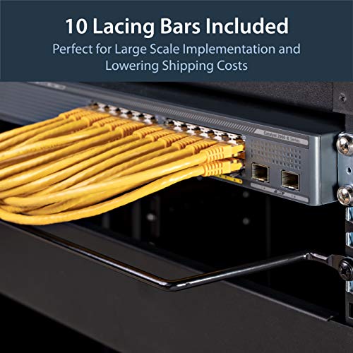 StarTech 10-Pack Lacing Bar with 4in Offset for 19in Rack, Steel (CMLB104) | 10.2cm offset at 75 degrees, Server rack cable management, Network rack-mount cord organizer, Each 1/3 of 1U - style: 4in offset