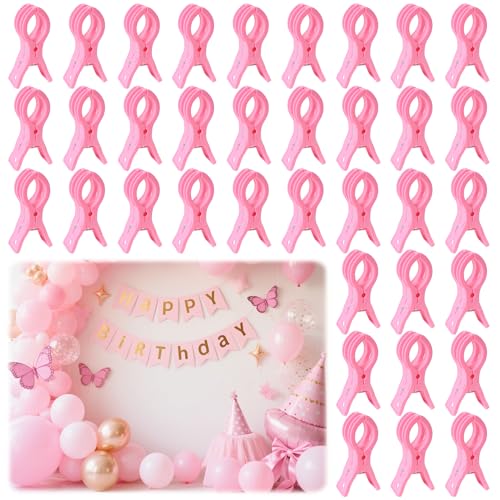 PUGPIU 36 Pack Balloon Arch Clips for Backdrop, 3.5 Inch Pink Spring Clamps | Plastic Balloon Clips for Arch, Great for Backdrop Stand, Birthday Wedding Decoration, Hang-drying, Beach Towels, Photos - color: Pink3