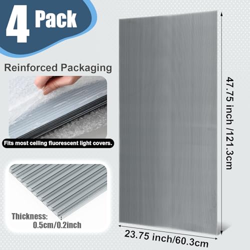 Pushglossy 4 Pack 23.75" X 47.75" X 0.2" Fluorescent Light Covers Classroom Office Diffuser Panels for 2x4ft Drop Ceiling Light Fixture Polycarbonate Replacement Cover for Hospital Home (Clear Black) - color: Clear Black
