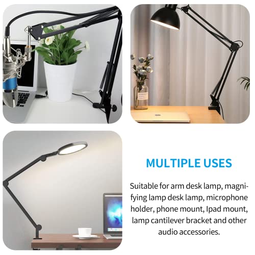 C-Clamp Base Stand Mounting Accessory, Metal Black Table Mount Desk Light Holder for Desktop Lamp Monitor Microphone Mic Arm Stand (12mm/0.47" Dia Hole)