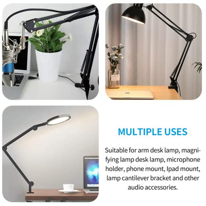 C-Clamp Base Stand Mounting Accessory, Metal Black Table Mount Desk Light Holder for Desktop Lamp Monitor Microphone Mic Arm Stand (12mm/0.47" Dia Hole)