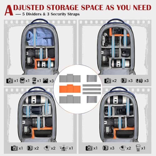 SDYSM Camera Backpack, Large Camera Bag for Photographers Professional DSLR/SLR Mirrorless Camera Case Compatible for Sony Canon Nikon, Blue - color: Blue