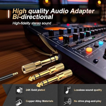 3-Pack 6.35mm Male to 3.5mm Female (1/4 in to 1/8 in) Stereo Headphone Adapter, Audios Jack Adapter, Thickened Gold Plated Hi-Fi for Auxiliary Cables, Amplifiers, Guitars, Digital Pianos.