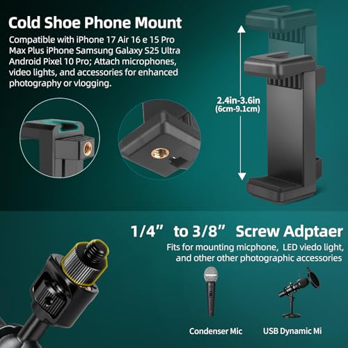 22" Magic Arm Clamp, Overhead Phone Mount Holder Stand, Flexible Desk Camera Mount, Articulating Friction Boom Arm with 1/4" 3/8" Threads for Phone, DSLR, Action Camera,Filming, Light, Webcam, Mic - size: MH05