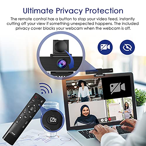 Zoom Certified, NexiGo N950P (Gen 2) 4K Zoomable Webcam, RF Remote, Sony_Starvis Sensor, 5X Digital Zoom, Pro Web Camera with Dual Stereo Mics - style: 4K Webcam with Remote