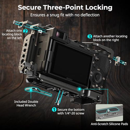 SmallRig HawkLock Quick Release Camera Cage Kit for Sony A7C II/ A7CR with Integrated Silicone Grip, Full Access Vlog Making Cage for Sony Alpha 7C II/Alpha 7CR with Cable Clamp for HDMI - style: HawkLock QR Cage
