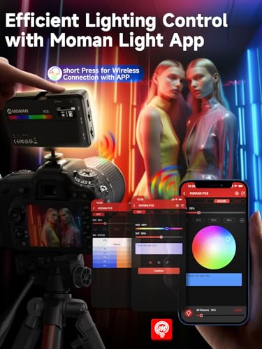 Moman LED Camera Light, RGB Video Lights for Photography, App Wireless Control, 2500-9000K, CRI 95+, Long Battery Life, Portable Lighting Panel with Cold Shoe, Fits for GoPro Sony Canon - color: Black