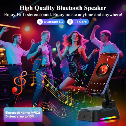 Gifts for Men Women, Cell Phone Stand with Bluetooth Speaker and Ambient Light, Stereo Sound, Adjustable Phone Holder, Cool Tech/Christmas/Birthday Gift Idea for Dad Mom Husband