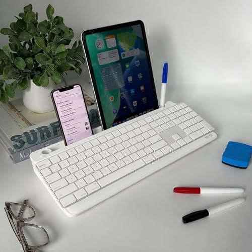 Birch Desktop Glass Whiteboard with Magnetic Weekly Calendar – Dry Erase Board, Keyboard Stand, Hidden Storage, Adjustable Dividers, 3 Markers & Eraser – Office, Home, School – Cloud - style: Cloud Gen2