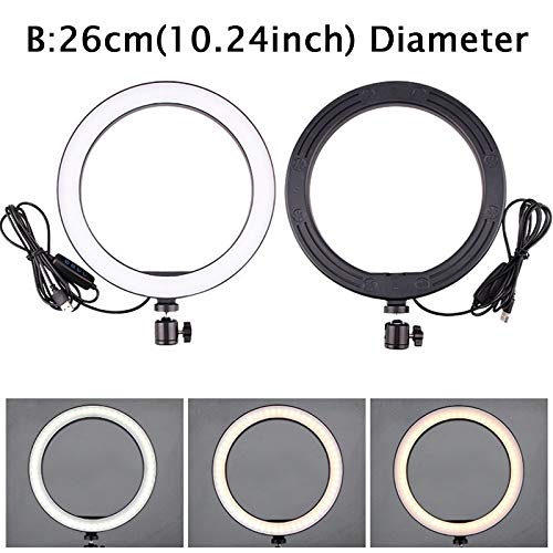 Ring Light OEBLD Dimmable with 3 Light Modes & 10 Brightness Level 360° Rotae LED Ring Fill Lights for Phone Live Stream Makeup YouTube Video Shooting (B(only 10'' Ring Light)) - size: B(10
