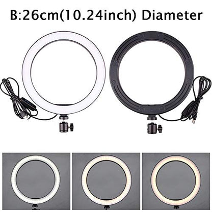 Ring Light OEBLD Dimmable with 3 Light Modes & 10 Brightness Level 360° Rotae LED Ring Fill Lights for Phone Live Stream Makeup YouTube Video Shooting (B(only 10'' Ring Light)) - size: B(10
