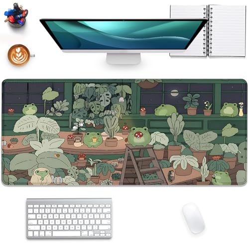 Cute Frog Desk Mat Mouse Pad,Cartoon Frog Desk Pad,Kawaii Green Desk Decor,Desk Mat for Frog Desktop,Stitched Edges Non-Slip Waterproof Rubber Base Mous Mat for Office Home Work Gaming(27.5X11.8 in) - color: Cute Frog