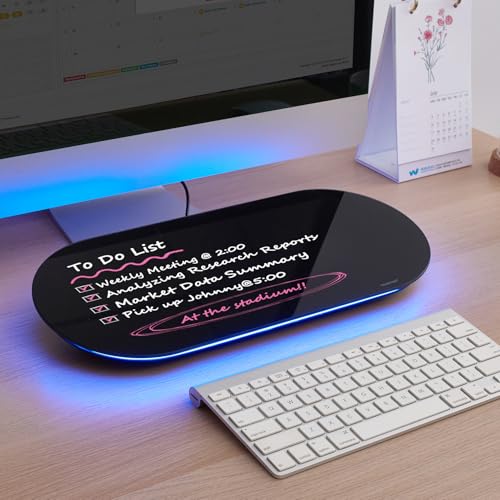 TSJ OFFICE Glass Desktop Whiteboard - 17 X 7 Inches Small Dry Erase Board with Blue Light, Glass White Board Surface Notepad with 1 Drawer, Desk Organizers for Office, Home, School Supplies (Black) - color: Blue Light (Black Glass)