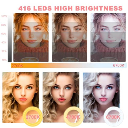Ring Light 18" with Stand, 55w 6700K LED Light,63" Tripod,Multi-Angle Adjustable Phone Stand, for iPhone and Android Phones, CRI95, Suitable for YouTube, TikTok, Selfies (Pink, 18") - color: Pink