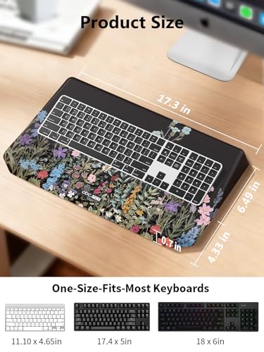 2-in-1 Ergonomic Keyboard Stand with Wrist Rest, Comfy Keyboard Riser Holder with Massage Design, Flower - color: Black Flower