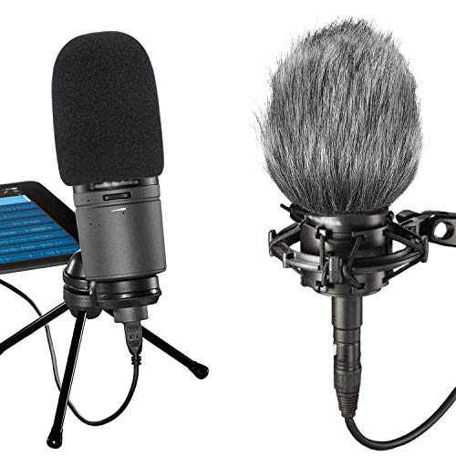SUNMON Windscreen and Foam Cover, Indoor Outdoor Microphone Wind Muff for Audio-Technica AT2020, AT2020USB, AT2020USB+ mic AT2035, AT4040, AT2050 Microphone（2Pack） - color: FurFoamKit