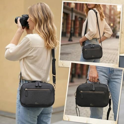 Camera Sling Bag, Waterproof PU Leather Crossbody Camere Bag for Photographers, Small Shockproof Case with Removable Dividers for DSLR/SLR/Mirrorless, 4L Black - color: Black