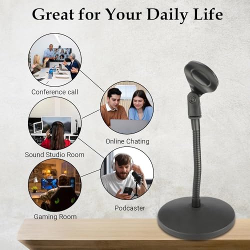 Desktop Gooseneck Microphone Stand – 6″ Flexible Arm, 1.4 lb Weighted Base, Includes Mic Clip & 3/8″–5/8″ Adapter – Ideal for Podcasting, Streaming, Gaming & Voice Recording - size: 6 inch
