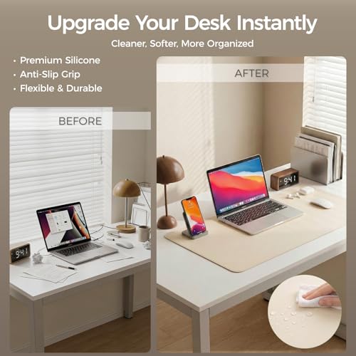 Silicone Desk Mat for Minimal, Creative, Vanity Desk – Reduces Glare, Comfortable Viewing – Writable, Non-Slip, Waterproof, Roll-Up – Food-Grade Platinum-Cured Silicone, Gift Tube（Warm Gray） - color: Warm Gray