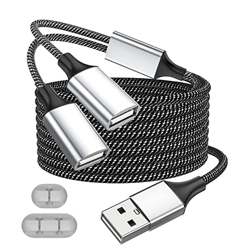 Fidioto USB Splitter 1 in 2 Out, USBA Male to 2 Female USB Extension Cable, 6.6Ft Long A Y Splitter Support Charging and Data Transfer - style: 1 in 2 out-6.6ft