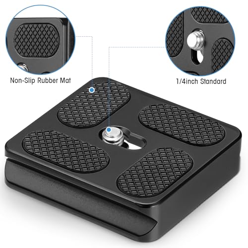 Frienda 2 Pieces Metal Quick Release Plate with 1/4''-20 Camera Screw Tripod Mount Plate Fits Standard for DSLR Camera Tripod Ball Head (Black,Pu40) - color: Black, style: PU40