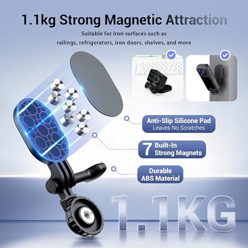 JJC Magnetic Mount Stand with 1/4"-20 Screw for DJI Osmo Pocket 4 3 Osmo 360 Action 5 Pro 4 3 for Insta360 X5 X4 X3 Ace, Foldable Steering Holder Bracket Base, Strong Magnets, Angle Adjustable - color: Foldable Magnetic Mount w. 1/4" 20 Screw