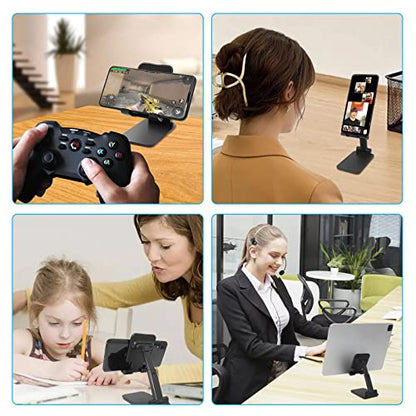 Cell Phone Stand for Desk, Angle & Height Adjustable Phone Holder, (Black) | Fully Foldable, Fits for All Under 6.5" Smartphones, Ideal for Home, Office & Travel Use - color: A-Black