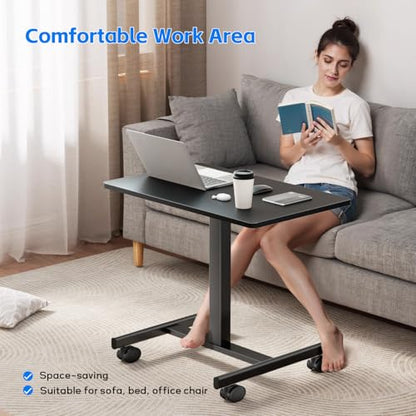 CROWNFURN Mobile Small Standing Rolling Desk Adjustable Height, Portable Laptop Desk on Wheels, Workstation for Home Office with Hook,Black - color: Black