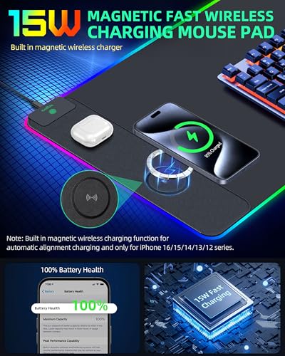 Upgraded Mouse Pad with Wireless Charging, RGB Gaming Desk Mat, 31.5"x15.7" Large XXL Desk Pad, 15 Light Modes, Ultra-Smooth Surface, Non-Slip Mouse Mat, Waterproof Computer Keyboard Pad, Black - color: Black Rgb - 31.5"x15.8"