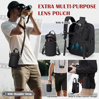 SDYSM Camera Backpack, Hardshell DSLR/SLR Camera Bag with Lens Pouch & 15.6" Laptop Compartment Waterproof Camera Case with Rain Cover Photography Backpack Compatible for Canon/Nikon/Sony/Drone Black - color: Black