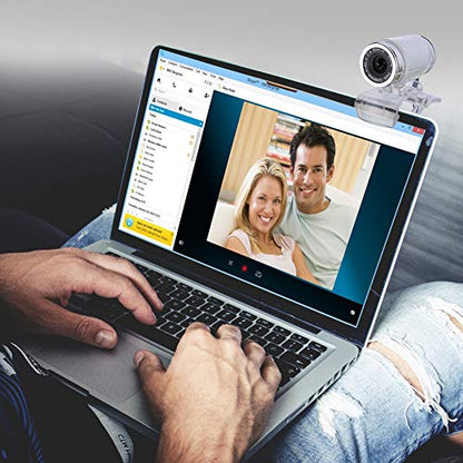 720P CMOS Night-Vision Webcam for Live Streaming 360 Clip-on USB Pro Web Camera Desktop Webcam with Microphone, 12 Megapixel Video Cam Plug Play(Black Silver)