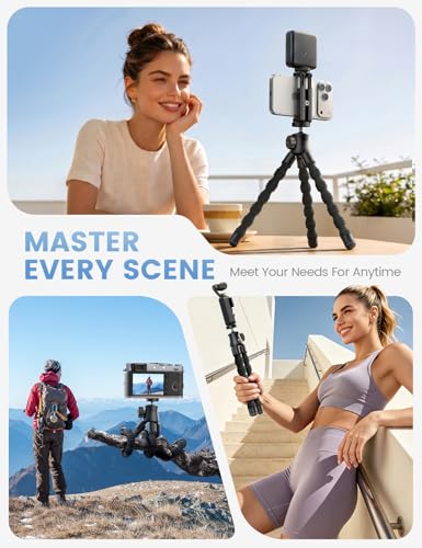 Lamicall Tripod for iPhone - [Ultra-Stable] Phone Tripod with Wireless Remote, Mini Flexible Phone Stand for Recording with 1/4'' Screw and Cold Shoe for iPhone Gopro Camera Pocket 3/4 fit Vlog Travel - style: Standard