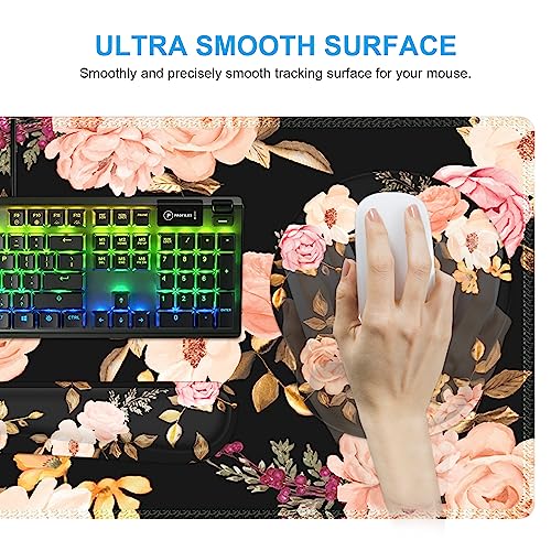 iCasso Desk Mat, Gaming Mouse Pad Wrist Support Set,4in1 XXL Large Mousepad + Keyboard Wrist Rest+Mouse Wrist Rest+Coaster Set with Ergonomic Design for Home Office Table Computer-Penoy - color: Penoy