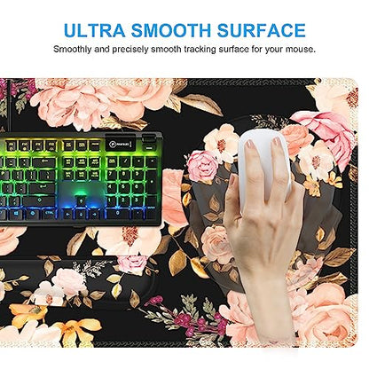 iCasso Desk Mat, Gaming Mouse Pad Wrist Support Set,4in1 XXL Large Mousepad + Keyboard Wrist Rest+Mouse Wrist Rest+Coaster Set with Ergonomic Design for Home Office Table Computer-Penoy - color: Penoy