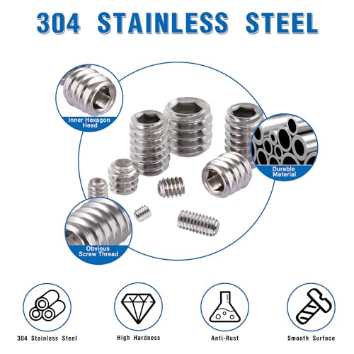 830pcs Set Screw Assortment Kit, Standard SAE + Metric Allen Head Socket Hex Grub Set Screws, Stainless Steel Set Screws for Bathroom Fixtures, Door Handles (M3-M8, 1/8"-40 to 5/16"-18) - size: 830PCS-Silver