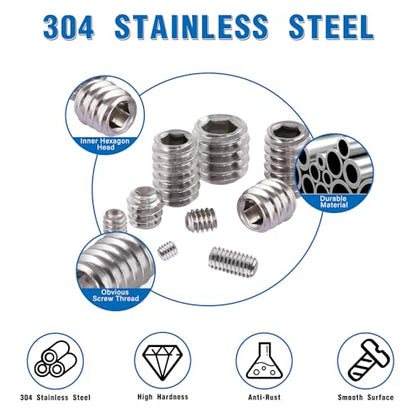 830pcs Set Screw Assortment Kit, Standard SAE + Metric Allen Head Socket Hex Grub Set Screws, Stainless Steel Set Screws for Bathroom Fixtures, Door Handles (M3-M8, 1/8"-40 to 5/16"-18) - size: 830PCS-Silver