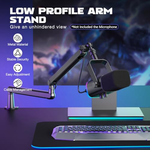 FIFINE Microphone Boom Arm, Low Profile Adjustable Stick Microphone Arm Stand with Desk Mount Clamp, Screw Adapter, Cable Management, for Podcast Streaming Gaming Studio-BM88 - color: Black