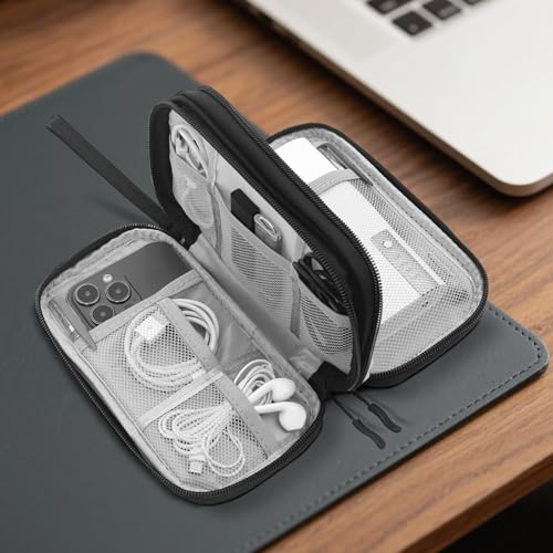 Travel Electronics Organizer, Waterproof Cable Organizer Bag for Electronic Accessories Double Layer Large Shockproof Cable Storage Bag(Black) - color: Black
