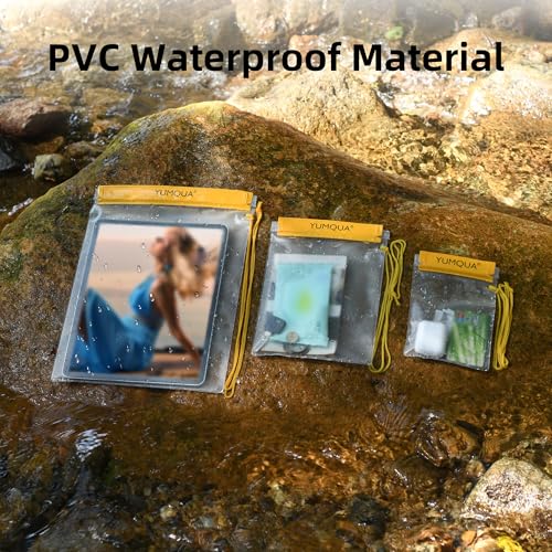 YUMQUA Clear Waterproof Bag, Waterproof Document Pouch Passport Holder Water Tight Map Case Waterproof Pouch Water Proof Small Dry Bags for Kindle Phone Tablet Camera, Kayak Boat PaddleBoard - color: Yellow