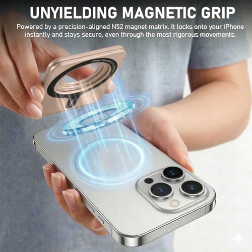 IST IDEA for Magsafe Tripod, Tripod for iPhone Lightweight Aluminum Alloy & Angle Adjustment & Strong Magnets iPhone Tripod Stand Compatible with 17/16/15/14/13/12 (Included Metal Ring) - color: Desert Gold