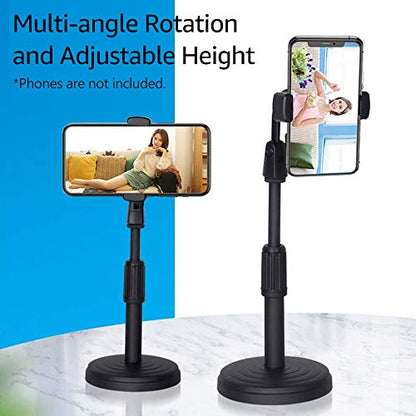 Andoer Desktop Cell Phone Stand Holder Clamp Tablet Stand Adjustable Height Portable Stable Round Base for Watching Online Classes Video Photo Shooting Live Streaming Black