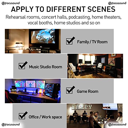 Focusound 50 Pack Acoustic Foam Panels 1" x 12" x 12" Sound Proof Foam Panles Soundproofing Noise Cancelling Wedge Panels for Home Office Recoding Studio with 300PCS Double-Side Adhesive - size: 50 Pack