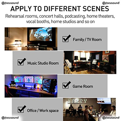 Focusound 50 Pack Acoustic Foam Panels 1" x 12" x 12" Sound Proof Foam Panles Soundproofing Noise Cancelling Wedge Panels for Home Office Recoding Studio with 300PCS Double-Side Adhesive - size: 50 Pack