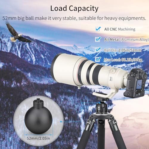 Low Profile Tripod Ball Head-INNOREL N52, Black, Panoramic CNC Metal Camera Tripod Ball Head with Two 1/4" Screw Arca Swiss Quick Release Plates for Tripod, Monopod,DSLR,Camcorder, Max Load 66lbs/30kg - size: N52-Black