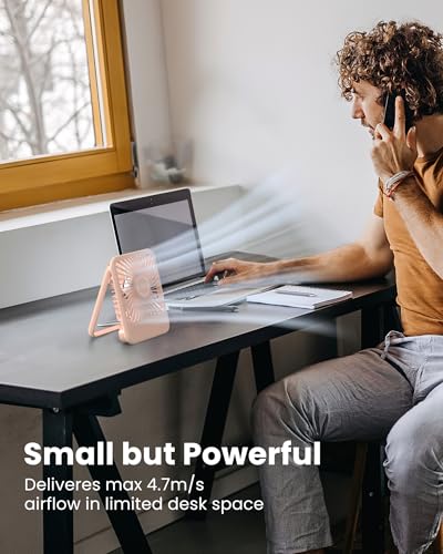 Koonie USB Desk Fan, Strong Wind Ultra Quiet Small Personal Fan with 180° Tilt Folding and 3 Speeds Adjustable, USB-C Corded Powered Mini USB Fan for Office Desktop Bedroom Pink, NO BATTERY | 180° Tilt Folding & 3 Speeds Adjustable, USB-C Corded Powered P
