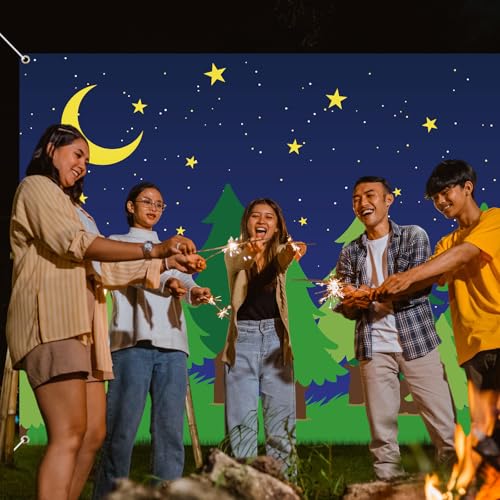 Teenyyou 6 x 8 ft Enchanted Forest Camping Backdrop Scene Camping Background Supplies Forest Night Scene Photography Background for Theme Party Photo Banner Decoration - size: 6 x 8 ft